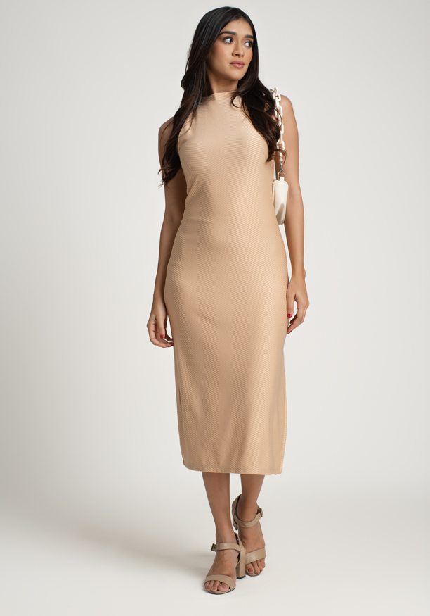 ASTROIDE SLEEVELESS BEIGE DRESS 